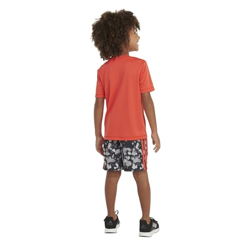 adidas Boys' Short Sleeve T-Shirt and Shorts 2-Piece Set, Bright Red and Black, 2 Toddler