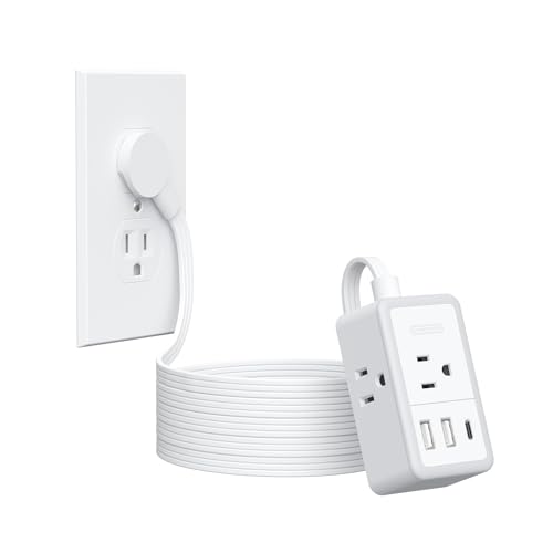 NTONPOWER Flat Extension Cord 5 Feet, Small Flat Plug Power Strip with 3 USB(1 USB-C), 3 Outlets Small Extension Cord, Portable Extension Cord, Compact for Home Office Dorm Room Essentials，White