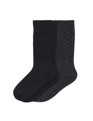 HUE Women's Merino Wool Blend Crew Boot Breathable Natural Temperature Regulating Moisture Wicking Athletic Socks 2 Pair Pack, Black - 2 Pair Pack, One Size