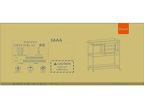 Lifewit Bar Cart for The Home, 3 Tier Drink Cart with Lockable Wheels, 12 Wine Rack and 3 Rows Glass Holders, Liquor Serving Cart for Kitchen Dining Livingroom, 31.6" x 13.1" x 33.9", Gold