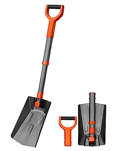 AstroAI 39" Folding Snow Shovel for Car, Extendable Snow Shovel with Thickened Aluminum Handle and Reinforced Iron Hinge, Portable and Multifunctional for Cars, Snowmobiles, Camping and Mud, Grey