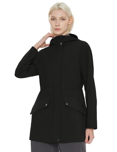 Orolay Women's Military Anorak Jacket Zip-Up Windbreaker Active Hooded Outerwear with Pockets Black Small