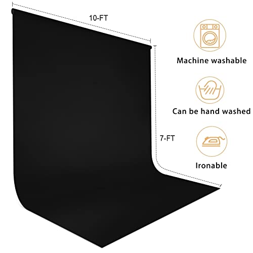 Aimosen 10 x 7 FT Black Backdrop Background for Photography, High Density Polyester Fabric Pure Black Photo Backdrop Curtain Screen Collapsible Seamless for Photoshoot Portraits Party Video Studio