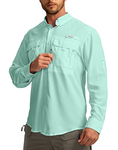 Men's Sun Protection Fishing Shirts Long Sleeve Travel Work Shirts for Men UPF50+ Button Down Shirts with Zipper Pockets(Sorbet Medium)