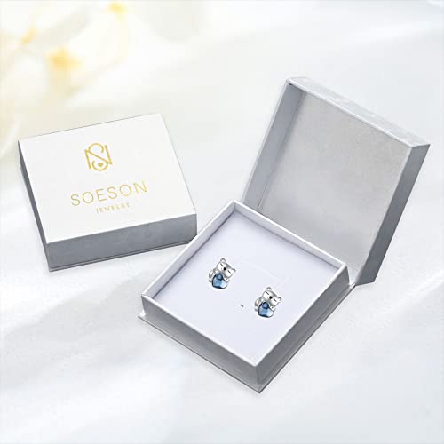 Bear Earrings 925 Sterling Silver Blue Heart Crystal Bear Studs Tiny Little Bear Polar Earrings Bear Jewelry Gifts for Women Bear Polar Lover Mother's Day