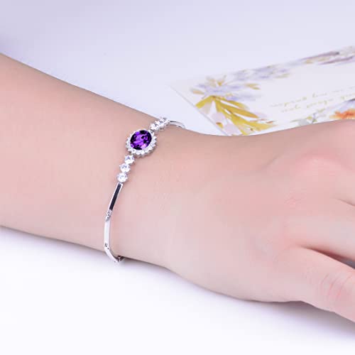JIANGXIN 16+4cm Princess Diana Royal Engagement Dark Purple Amethyst Diamond CZ 925 Sterling Silver Bracelet Platinum Plated Fine Women Jewelry