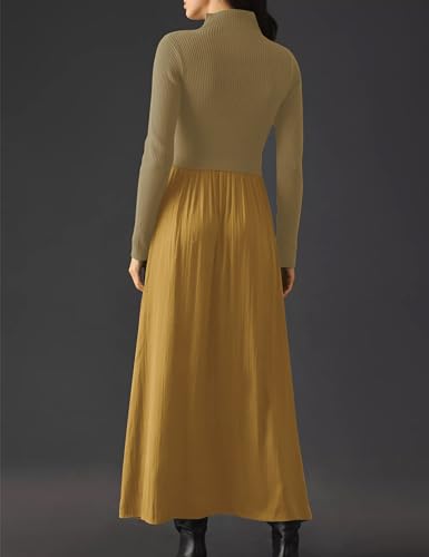 Labolliy Women Sweater Maxi Dress Casual Solid Mock Neck Long Sleeve Ribbed Knit Pullover Top Woven Flowy Long Dress Green