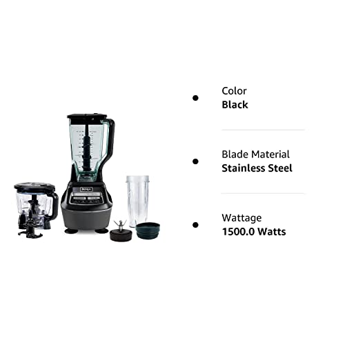 Ninja Blender, Food Processor, Blender for-Smoothies, Includes Pitcher, Smoothie Cup, and 8-Cup Bowl, Salsa, Dough, Shakes, Slush, and Frozen Drinks, Mega Kitchen System, 120 Volts, Black, BL770AMZ