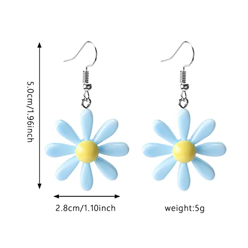 Daisy Earrings Daisy Flower Earrings for Women Acrylic Yellow Flower Daisy Dangle Earring Wild Lily Petals Hawaii Plant Earrings (Heart- Blue)