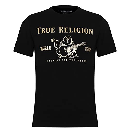 True Religion Men's Short Sleeve Metallic Buddha Tee, Black, S