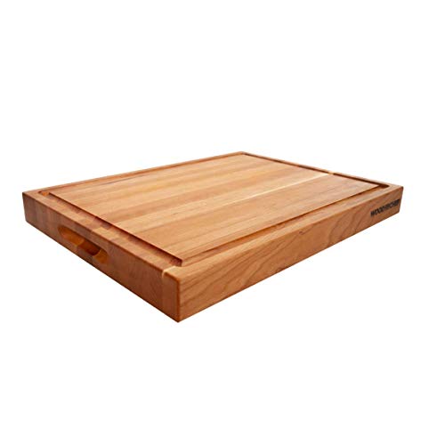 Medium Wood Cutting Board from American Cherry - A Reversible Butcher Block That Comes with Juice Groove for Cutting Meat and Juicy Veggies Easily - Cherry Chopping Board - 16x12x1.5 inches