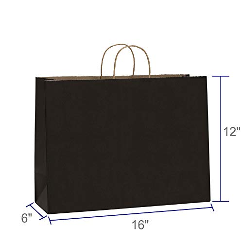 BagDream 100Pcs 16x6x12 Inches Kraft Paper Bags with Handles Bulk Gift Bags Shopping Bags for Grocery, Merchandise, Party, 100% Recyclable Large Black Paper Bags
