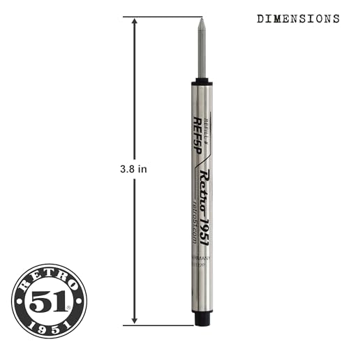 Retro 51 Tornado Rollerball Refill Black 3-Pack - Premium German Ink, Smooth Writing, Compatible with Tornado Pens