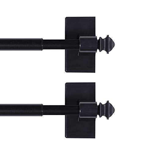 H.VERSAILTEX 2 PACK Magnetic Curtain Rods for Metal Doors Multi-Use Rods for Small Windows Cafe Sidelight and Iron Steel Places, Tool Free with Square Finials (Adjust from 9 to 16 Inch, Black)