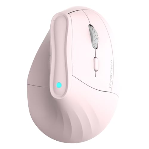 KYSONA 57° Ergonomic Wireless Tower Mouse, Vertical Quiet Ergo Mouse, Bluetooth(BT5.0,BT3.0)&2.4G, (800/1200/2400/2400/4000), 7 Buttons for Windows, macOS, iPadOS, Laptop, PC, Pink