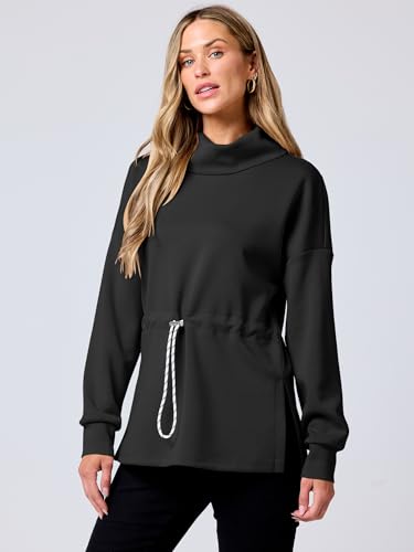 ANRABESS Womens Turtleneck Sweatshirts Drawstring Waist Pullover Tops Loose Fit Long Sleeve Hoodies 2024 Fall Preppy Outfits White Medium
