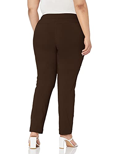 SLIM-SATION Women's Wide Band Regular Length Pull-on Straight Leg Pant with Tummy Control, Chocolate, 4