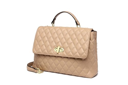 ER.Roulour Chain Shoulder Bag, Quilted Purses for Women, Medium Flap Turnlock Vegan Leather Handbag