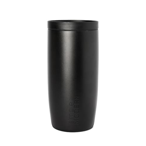 Simple Modern Travel Coffee Mug Tumbler with 360° Lid | Ceramic-Lined Insulated Stainless Steel Cold Brew Iced Coffee Cup | Gifts for Women Men Her Him | Voyager Signature | 16oz | Midnight Black