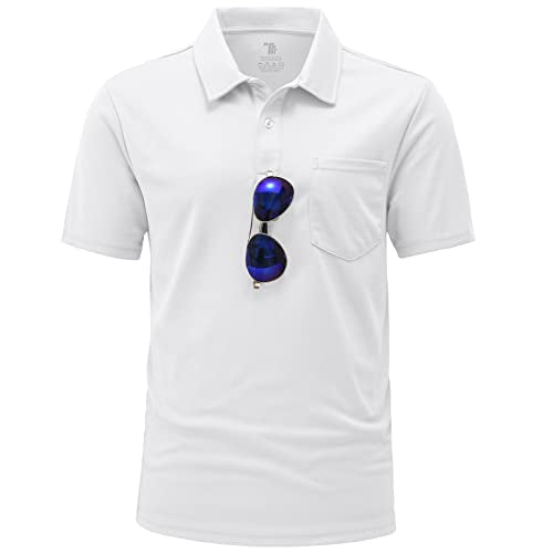 BGOWATU Men's Polo Shirts Short Sleeve Collared Outdoor Sports Tennis Shirts Quick Dry Golf Shirt with Pocket White 3X