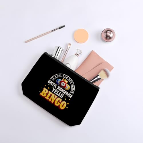 kdxpbpz Bingo Lover Gift for Women Funny Bingo Player Gift Bingo Gambler Cosmetic Case Makeup Bag Casino Lover Gift Gambler Birthday Gift Bingo Gambling Travel Bag Lucky Bingo Game Gift (Black)