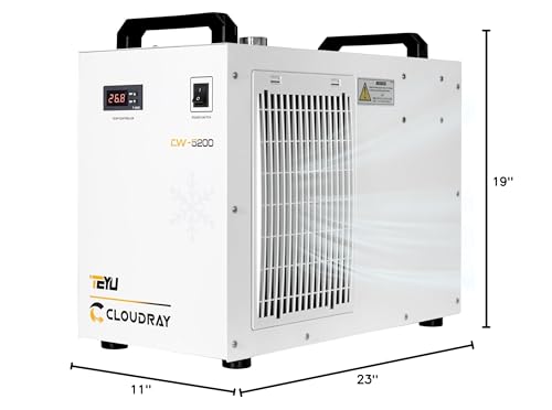 Cloudray 5200 Water Chiller CW-5200DH Laser Water Chiller 6L 0.81HP 3.43gpm Water Cooling System for 60W 70W 80W 90W 100W 120W 130W 150W,CO2 Laser Engraving Cools 5596 Btu/h(Upgraded 5200DG)