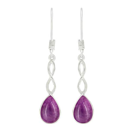 2.55 Cts Natural Amethyst Silver Plated Handmade Dangle Earrings For Women, Purple Stone February Birthstone Dangle Earrings
