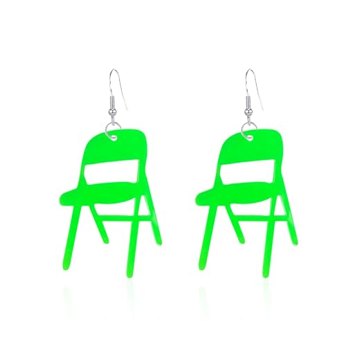 Vavhoo Funny Fight Folding Chair Dangle Earrings for Women Colorful Chair Shape Resin Acrylic Drop Earrings Creative Fashion Acrylic Weird Chair Earrings Statement Jewelry (Green)