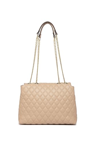ER.Roulour Chain Shoulder Bag, Quilted Purses for Women, Medium Flap Turnlock Vegan Leather Handbag