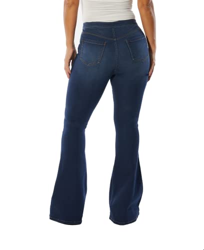 dollhouse Women's Dark wash high Rise Curvy Flare with Exposed Buttons and Zipper Fly, Alpha, 1