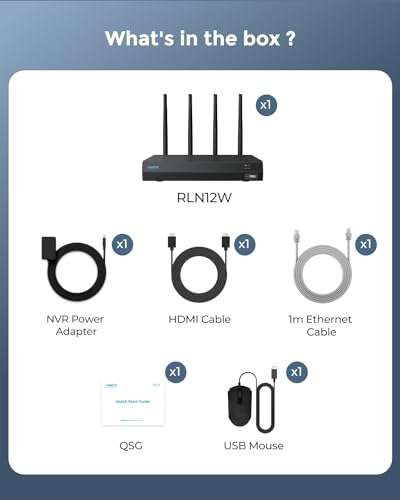 REOLINK 4K 12CH WiFi NVR with Wi-Fi 6 and 2.4/5 GHz Dual-Band WiFi, Built-in 2TB HDD, Support 16MP/12MP/8MP/5MP/4MP Reolink Cameras, 24/7 Recording Home Security Camera System, Not PoE Ports, RLN12W