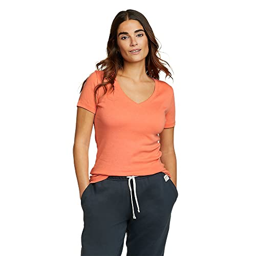 Eddie Bauer Women's Favorite Short-Sleeve V-Neck T-Shirt, Dusty Coral, Small