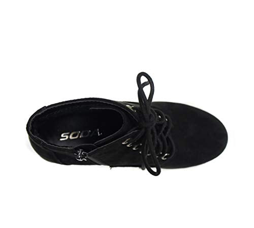 Soda Second Lug Sole Chunky Heel Combat Ankle Bootie Lace up w/Side Zipper (White PU, numeric_11)