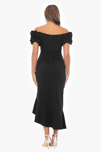 Xscape Women's Shoulder Ruffle Sleeve Midi Dress (Standard & Petite), Pine