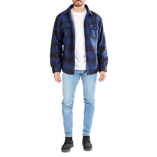 Smith's Workwear Men's Sherpa-Lined Plaid Fleece Shirt Jacket, Blue/Black-503, M