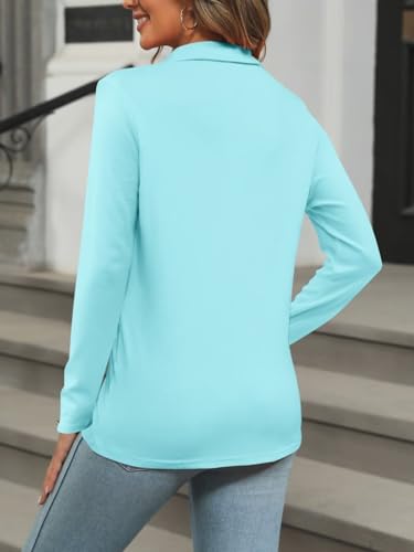 ORANDESIGNE Women's Long Sleeve Polo Shirts Casual Color Block V Neck Tops Fall Collar Ladies Tunics Tees