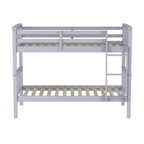 Walker Edison Resende Mission Style Solid Wood Twin over Twin Bunk Bed, Twin over Twin, Grey