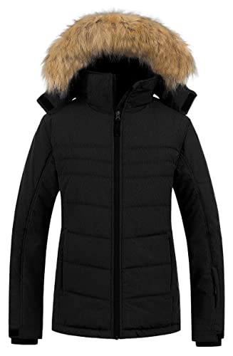 Pursky Ski Jacket Women Plus Size Winter Coats Waterproof Windproof Print Fully Taped Seams Snow Coat Warm Windbreaker Star M