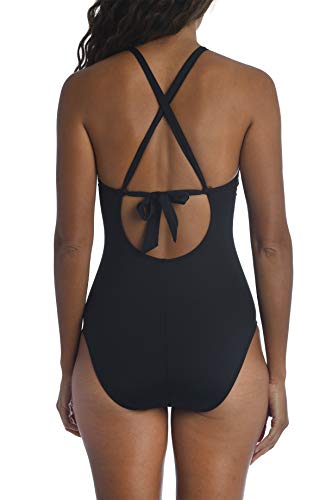 La Blanca Women's Island Goddess High Neck Keyhole One Piece Swimsuit, Emerald, 6