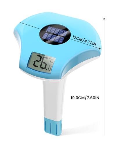 BALDR Pool Thermometer Floating Easy Read, IPX8 Waterproof, Solar Powered Digital Pool Thermometer with LCD Screen,Suitable for Swimming Pool/Hot Tub/Hot Spring/Aquarium (Blue)