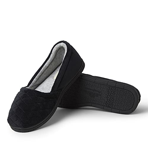 Dearfoams Women's Katie Microfiber Velour Espadrille Slipper, Black, Small