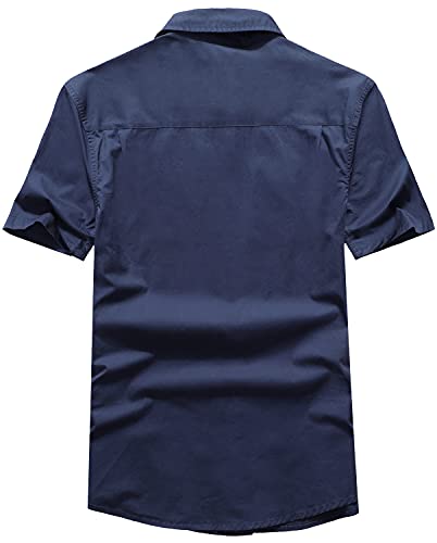 Pooluly Men's Casual Shirts Button-Down Work Shirt Short Sleeve Breathable Workwear Black