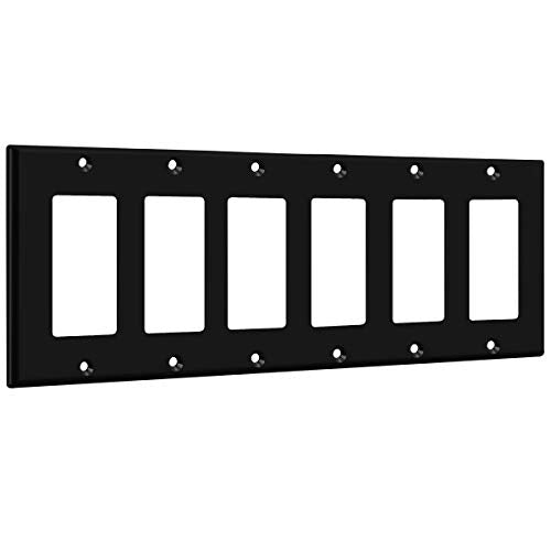 ENERLITES Decorator Light Switch or Receptacle Outlet Wall Plate, Size 6-Gang 4.50" x 11.81", Polycarbonate Thermoplastic, 8836-BK, Black