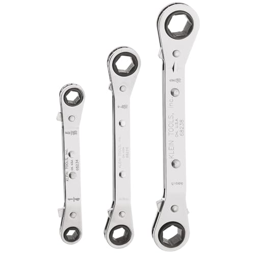 Klein Tools 68244 Ratcheting Offset Box Wrench Set, Made in USA, Fully Reversible, 3-Piece