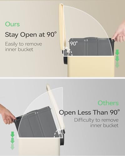 Nunsino Small Bathroom Trash Can with 15 Garbage Bags,2.6 Gallon Stainless Steel Garbage Can with Lid Soft Close,Small Trash Bin for Bathroom,Kitchen,Home Office,Almond Yellow