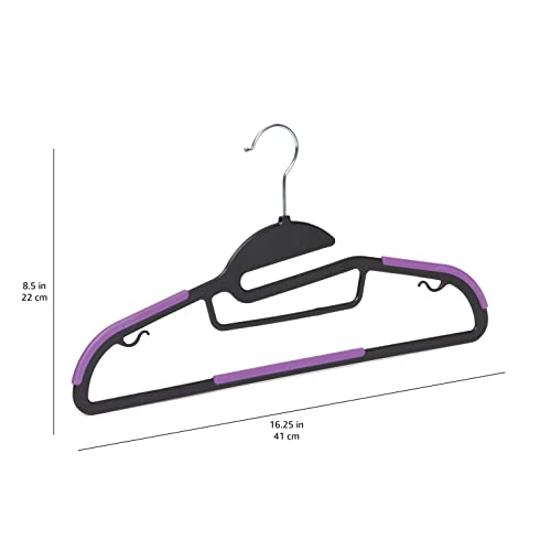 Amazon Basics Rubber Coated Plastic Hangers - Black/Purple, Pack of 50