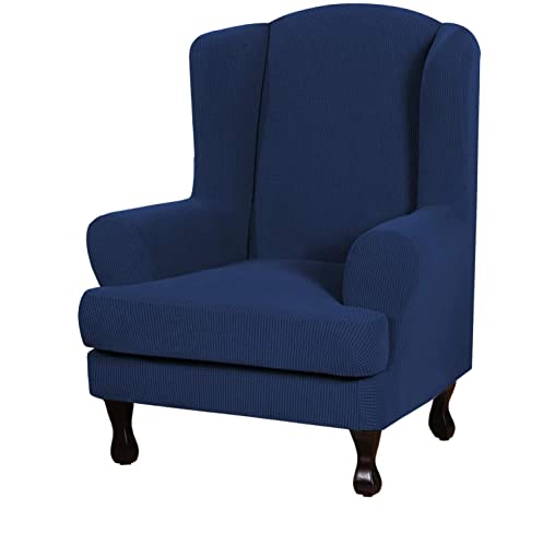 Eco-Ancheng Wingback Chair Slipcover 2 Piece Wingback Chair Cover Spandex Wing Chair Slipcovers Wingback Armchair Covers with Elastic Bottom for Living Room Wingback Chair