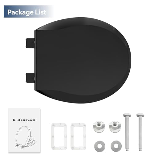 JINGZE Round Toddler Toilet Seat Adult/Child,Built-In Potty Training Seat, Soft Quiet Close Non-Slip Seat,Magnetic Kids Seat and Cover,Black