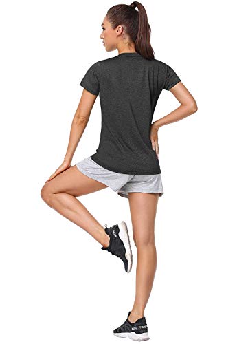 Xelky 3-4 Pack Women's V Neck Tshirt Short Sleeve Moisture Wicking Athletic Shirts Sport Activewear Fitness Workout Gym Tops 3Black/Gray/Green S