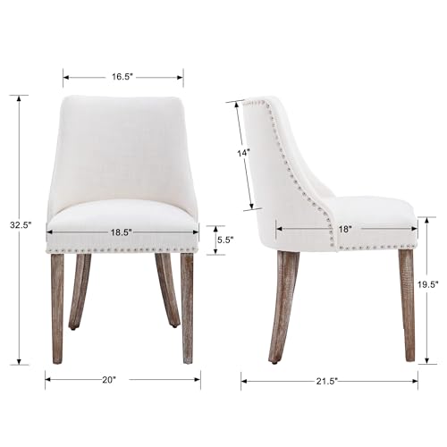 DM Furniture Mid Century Modern Dining Chairs Set of 2 Upholstered Linen Fabric Accent Chairs Wooden Side Chair for Living Room/Dining Room/Bedroom, Cream
